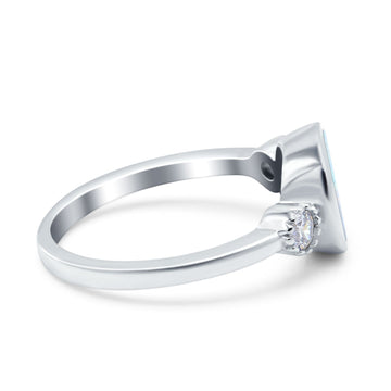 Square Lab Created White Opal Three Stone Art Deco Engagement Ring 925 Sterling Silver